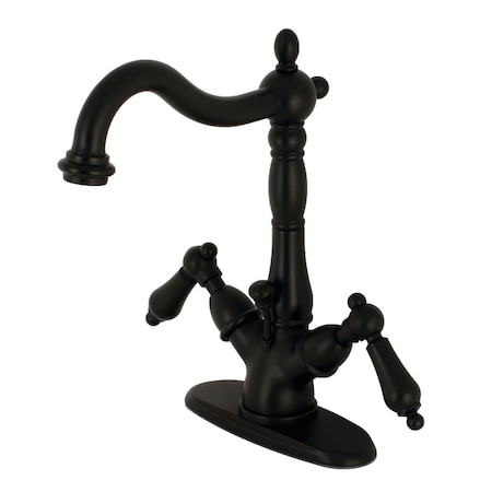 Kingston Brass Heritage 2-Handle Bathroom Faucet W/Brass Pop-Up & Cover Plate, Black KS1430AL